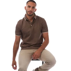 Polo Shirts*Emporio Armani Allover Jacquard Eagle Polo Shirt in Brown