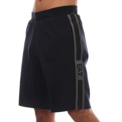 Shorts*Emporio Armani EA7 Logo Series Cotton-Blend Bermuda Shorts in Navy