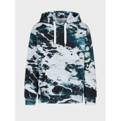 Hoodies*Emporio Armani EA7 Marble Pattern Long Sleeve Hooded Sweatshirt in Blue