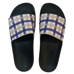 Slippers*Fabric Chk Slider in Blue