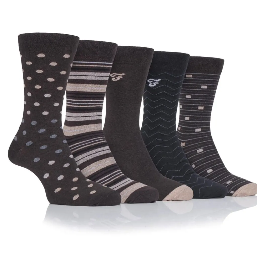 Underwear And Socks*Farah 5 Pack Pattern Socks Mens in Brown