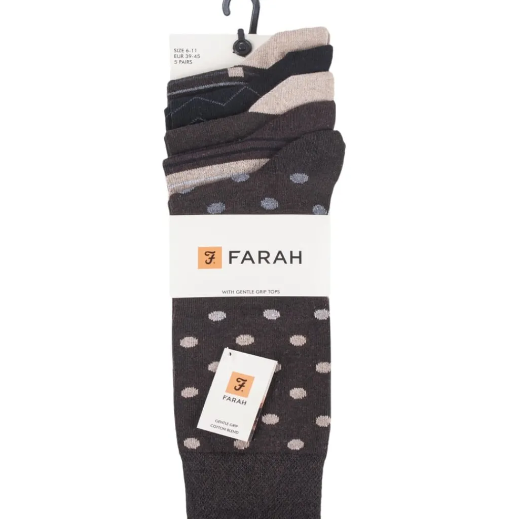 Underwear And Socks*Farah 5 Pack Pattern Socks Mens in Brown