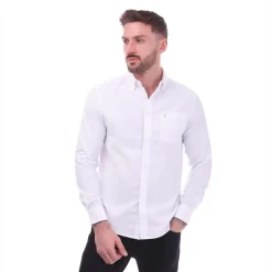 Shirts*Farah Mens Drayton Long Sleeve Polo Shirt in White