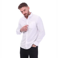 Shirts*Farah Mens Drayton Long Sleeve Polo Shirt in White