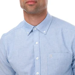 Shirts*Farah Mens Drayton Modern Fit Short Sleeve Oxford Shirt in Blue