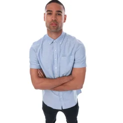 Shirts*Farah Mens Drayton Modern Fit Short Sleeve Oxford Shirt in Blue