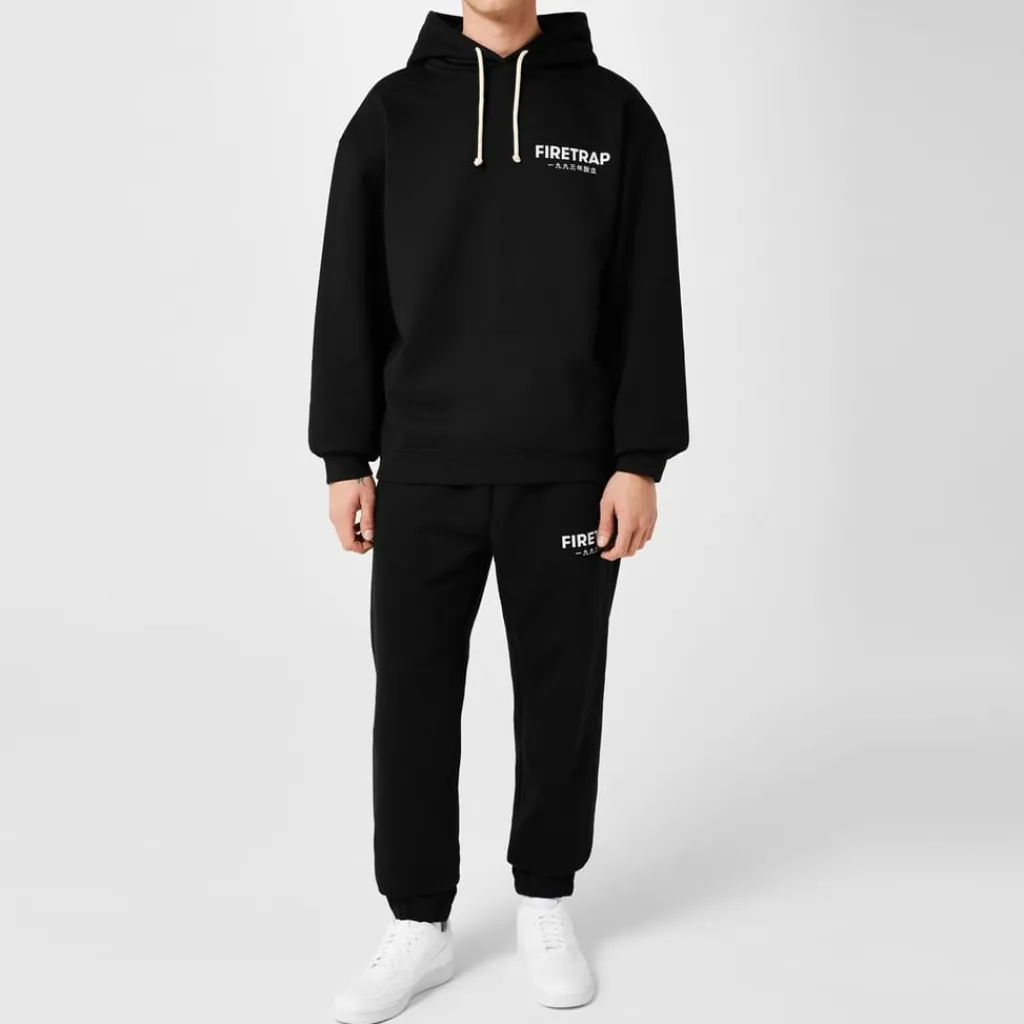 Hoodies*Firetrap Hooded Relaxed Fit Long Sleeve Sweatshirt in Black