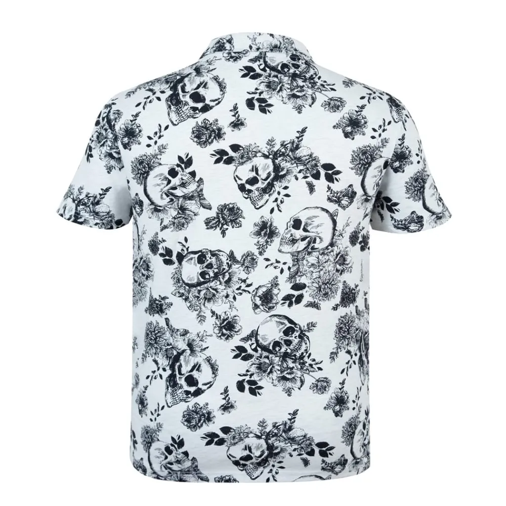 Polo Shirts*Firetrap Mens All Over Print Polo Top in Beige