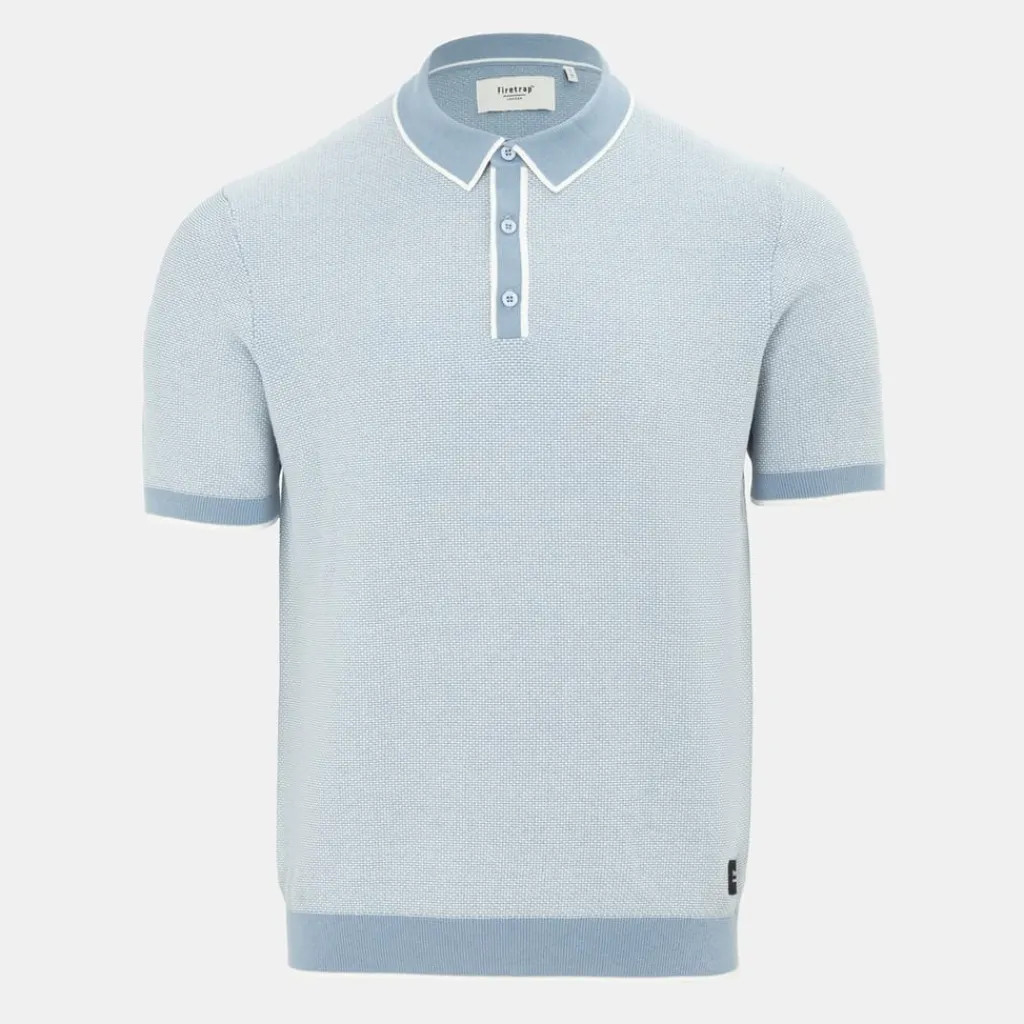 Polo Shirts*Firetrap Mens Quarter Short Sleeve Ribbed Knit Button Polo in Blue