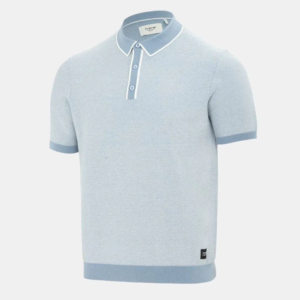 Polo Shirts*Firetrap Mens Quarter Short Sleeve Ribbed Knit Button Polo in Blue