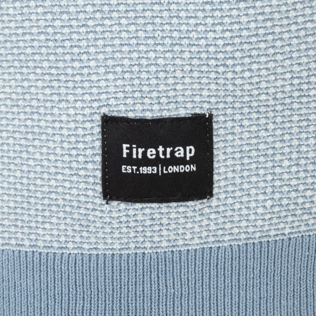 Polo Shirts*Firetrap Mens Quarter Short Sleeve Ribbed Knit Button Polo in Blue