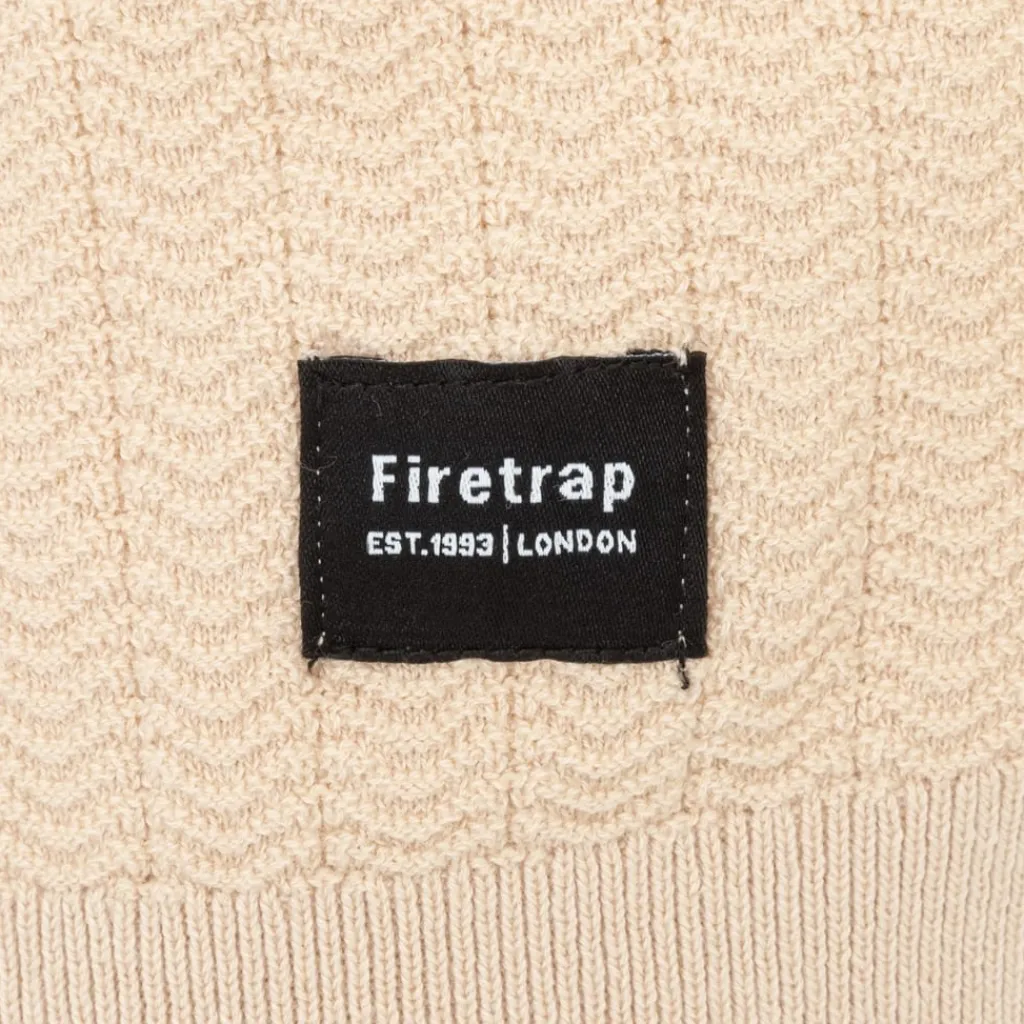 Polo Shirts*Firetrap Quarter Zip Short Sleeve Ribbed Knit Polo in Beige
