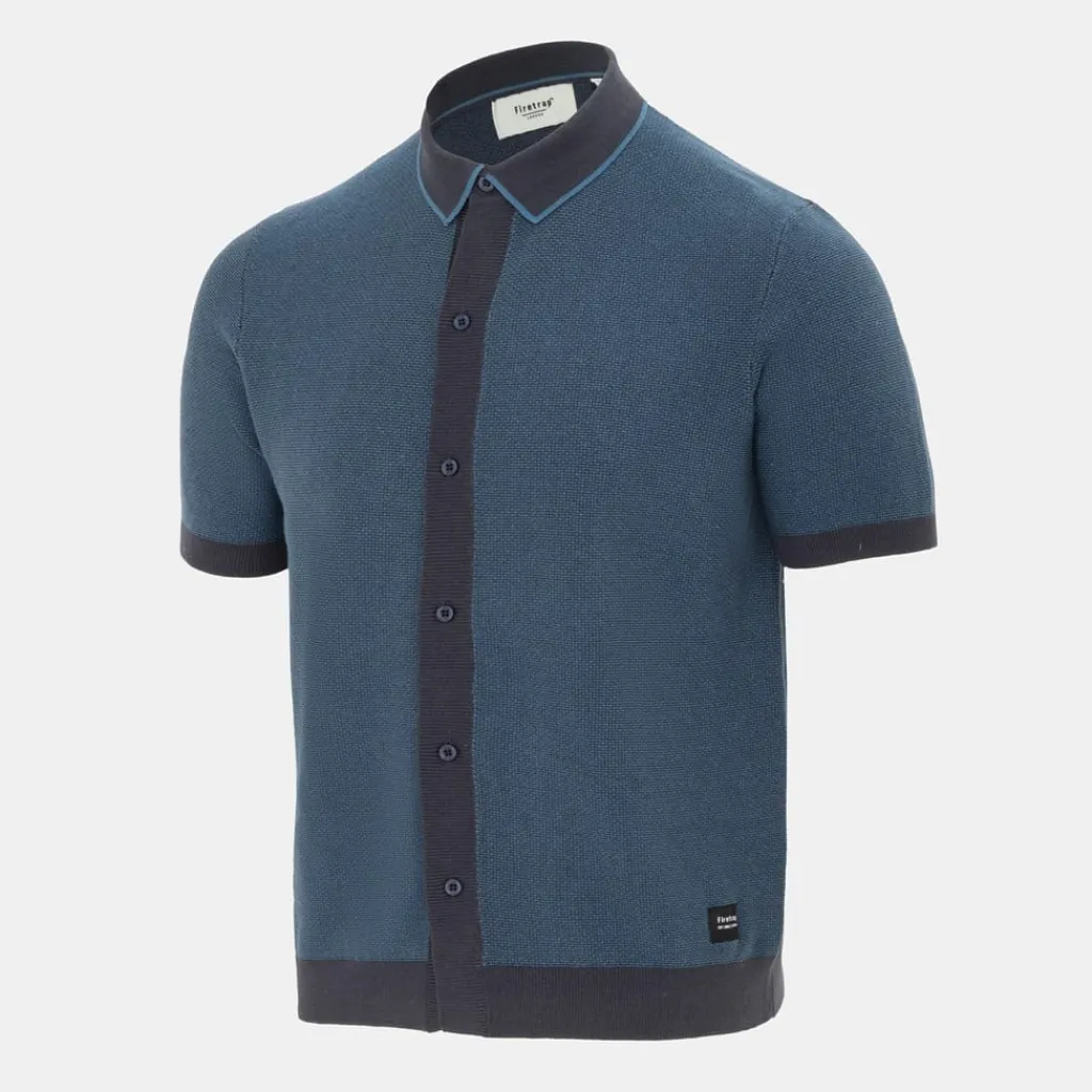 Polo Shirts*Firetrap Short Sleeve Knit Polo Shirts Cardigan in Blue