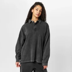 Polo Shirts*Firetrap Washed Rugby Ladies in Black