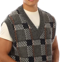 Tracksuits*Fred Perry Glitch Tartan Knitted Tank Top in Green