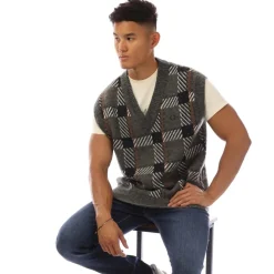 Tracksuits*Fred Perry Glitch Tartan Knitted Tank Top in Green