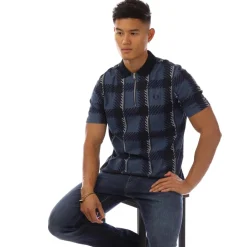 Polo Shirts*Fred Perry Glitch Tartan Zip Neck Polo Shirt in Blue