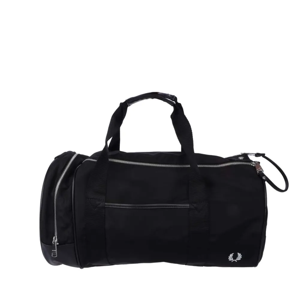 Bags*Fred Perry Graphic Print Barrel Bag in Black
