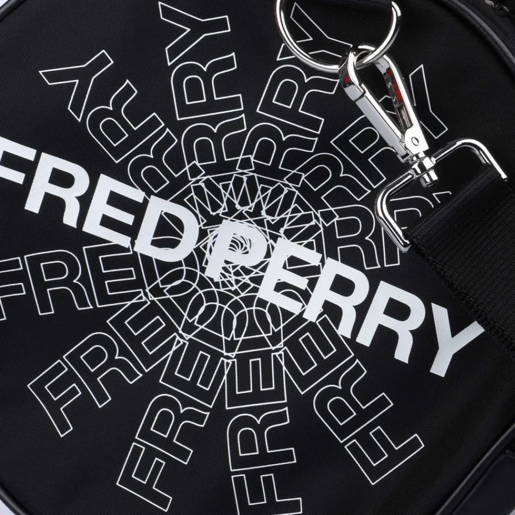 Bags*Fred Perry Graphic Print Barrel Bag in Black