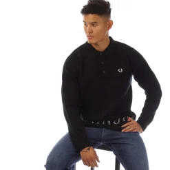 Shirts*Fred Perry Laurel Wreath Trim Knit Shirt in Black