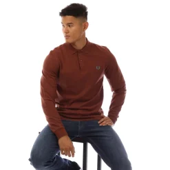 Polo Shirts*Fred Perry Long Sleeve Plain Polo Shirt in Brown