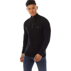 Knitwear*Fred Perry Textured Half-Zip Sweater in Black