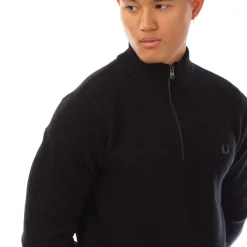 Knitwear*Fred Perry Textured Half-Zip Sweater in Black