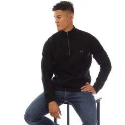 Knitwear*Fred Perry Textured Half-Zip Sweater in Black