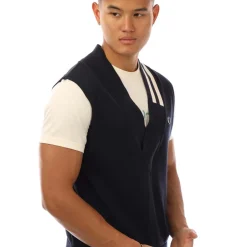 Knitwear*Fred Perry V-Neck Broken Tipped Tank Top in Navy