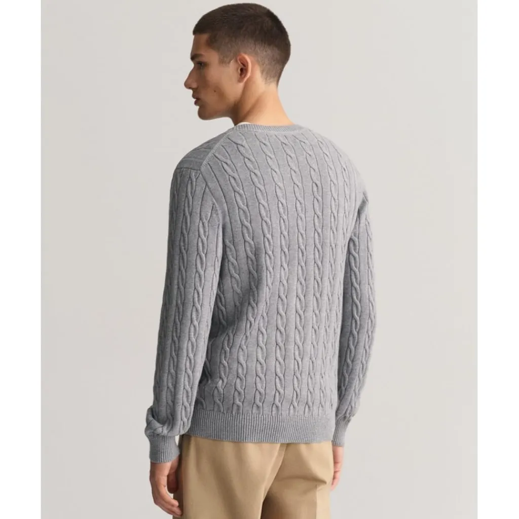 Knitwear*Gant Cable Crew Neck Regular Fit Sweater in Grey