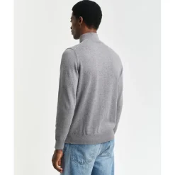Knitwear*Gant Cotton Half Zip Sweater in Grey