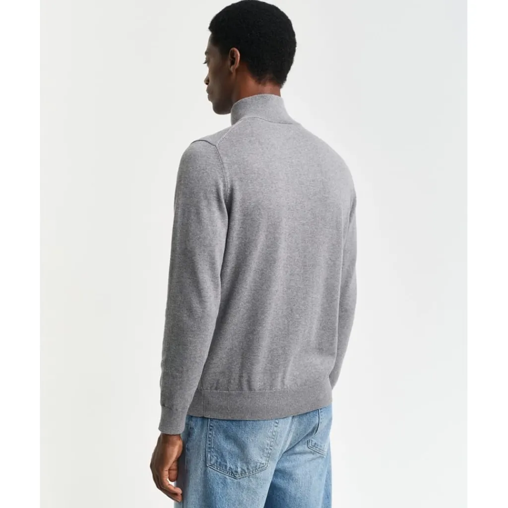 Knitwear*Gant Cotton Half Zip Sweater in Grey