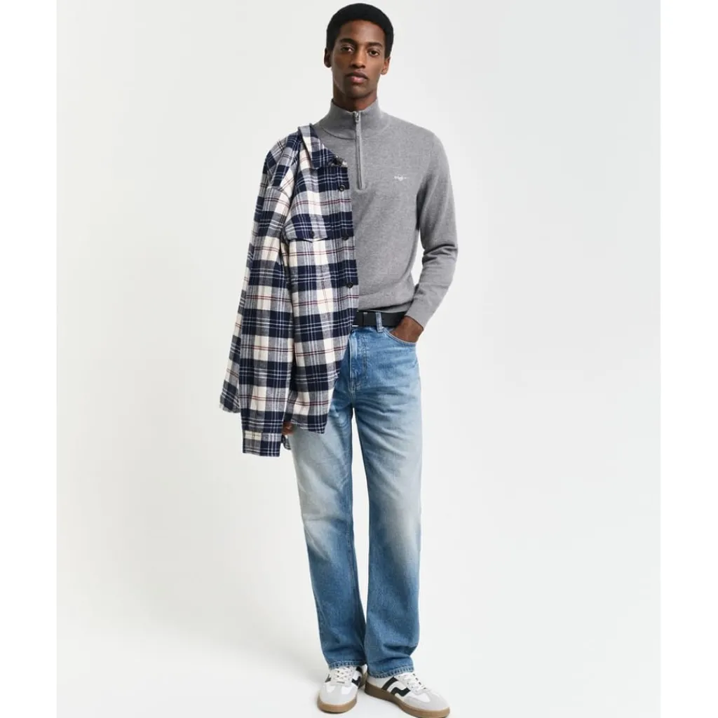 Knitwear*Gant Cotton Half Zip Sweater in Grey