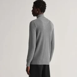 Knitwear*Gant Cotton Piqué Zipped Cardigan in Grey
