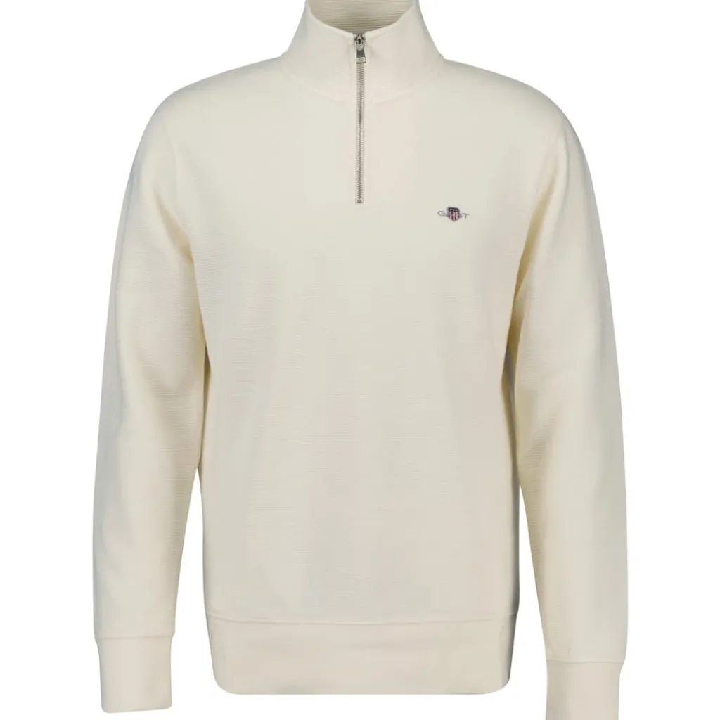Knitwear*Gant Half Zip Sweatshirt in Cream