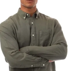 Shirts*Gant Regular Fit Garment Dyed Linen Shirt in Green