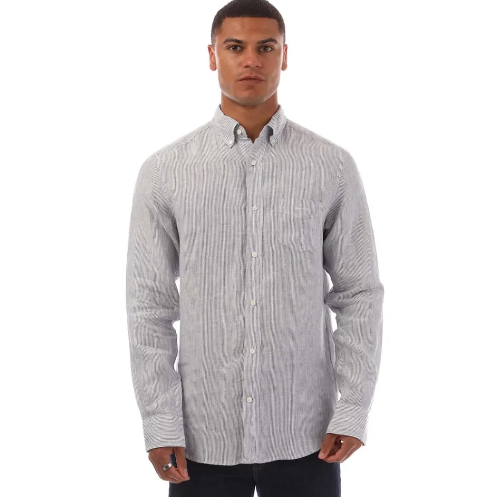 Shirts*Gant Regular Fit Striped Linen Shirt in White
