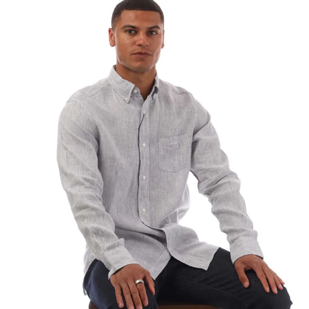 Shirts*Gant Regular Fit Striped Linen Shirt in White