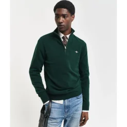 Knitwear*Gant Zip Neck Tartan Regular Fit Sweater in Green