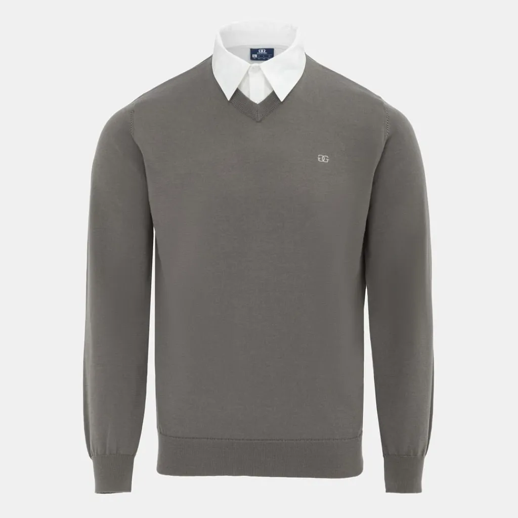 Knitwear*Giorgio Mens Mock V Neck Knitted Sweater in Grey
