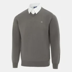 Knitwear*Giorgio Mens Mock V Neck Knitted Sweater in Grey