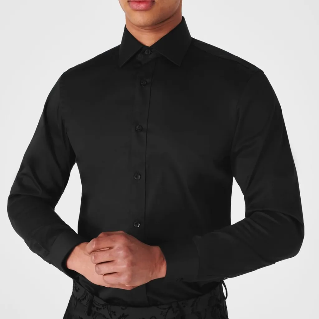 Shirts*Haines and Bonner Slim Fit Regular Collar SaT-Shirtn Shirt in Black