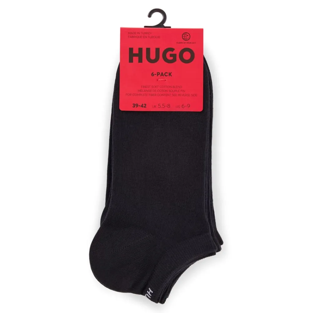 Underwear And Socks*Hugo 6 Pack of Logo Ankle Socks in Black