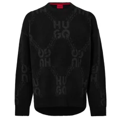 Knitwear*Hugo Crew Neck Relaxed Fit Sweater in Black
