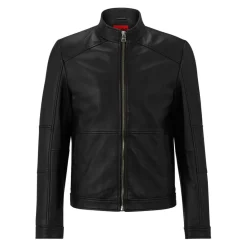 Coats And Jackets*Hugo Lokis Zip Up Leather Biker Jacket in Black