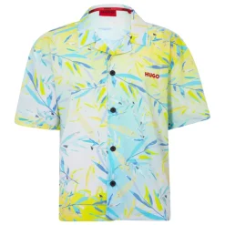 Shirts*Hugo Relaxed Fit Short Sleeve Beach Shirt in Yellow