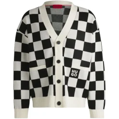 Knitwear*Hugo Skeeches Checked Pattern Cardigan in Natural