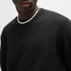 Knitwear*Hugo Symond Knitted Square Pattern Sweater in Black