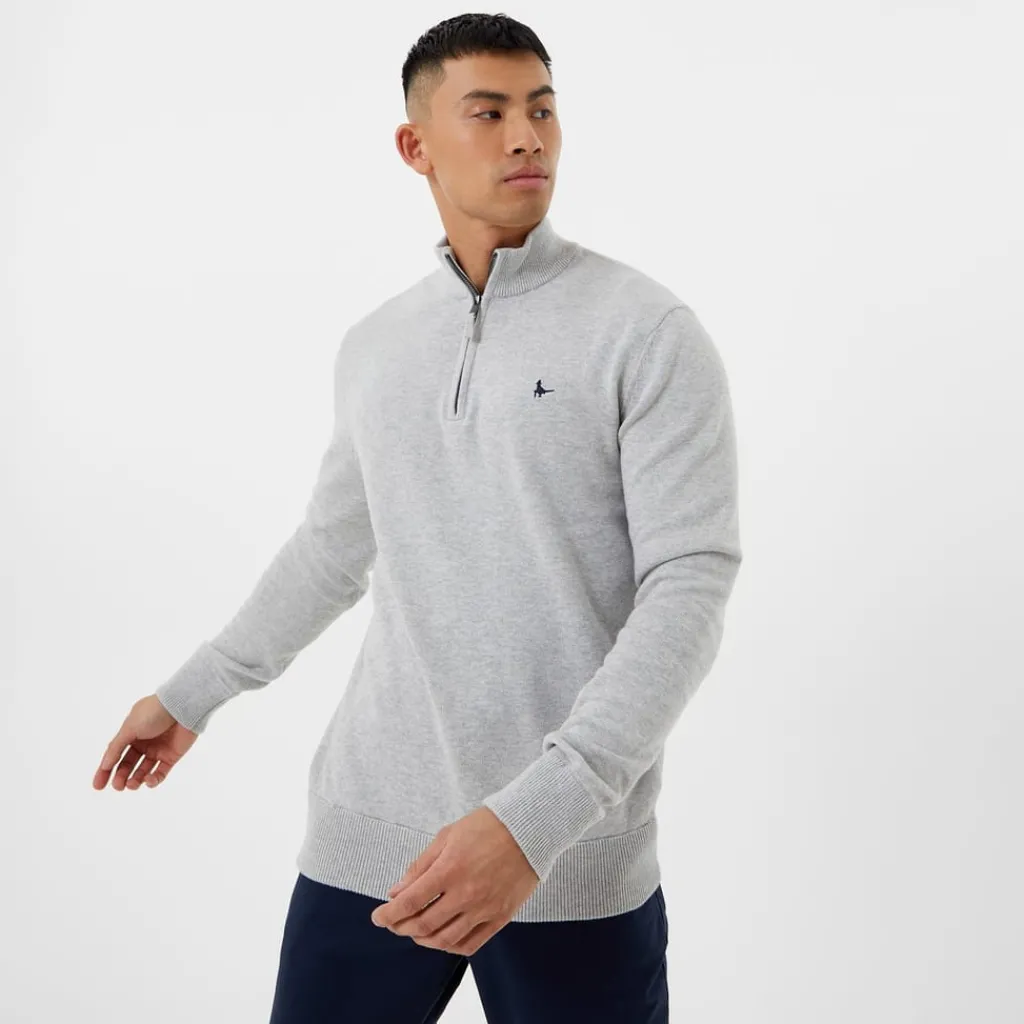 Knitwear*Jack Wills Funnel Neck Half Zip Jumper in Grey