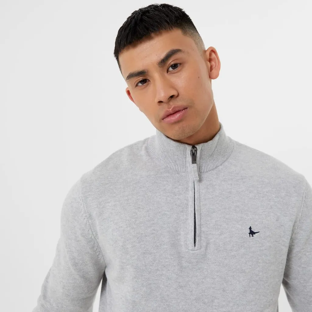 Knitwear*Jack Wills Funnel Neck Half Zip Jumper in Grey